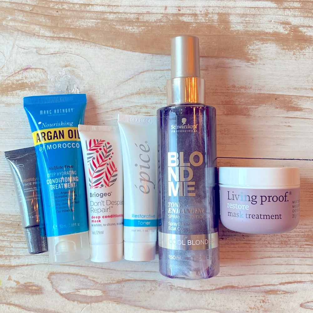 Lot of conditioning treatment, hair toner and primer.
